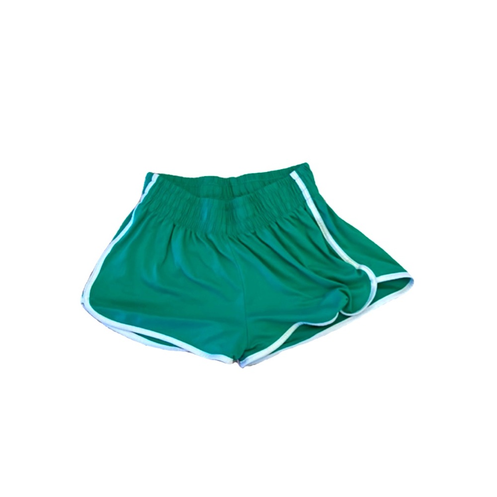 80s style green short-shorts.